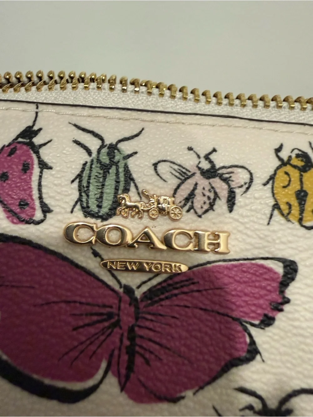 Coach Cream Mini Barrel Bag with Multicolor Butterfly & Bug Print